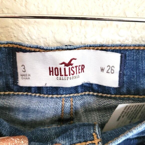 Hollister Womens Shorts Blue 3 Jean Booty Shorts  Distressed Raw Hem XS - Picture 3 of 7